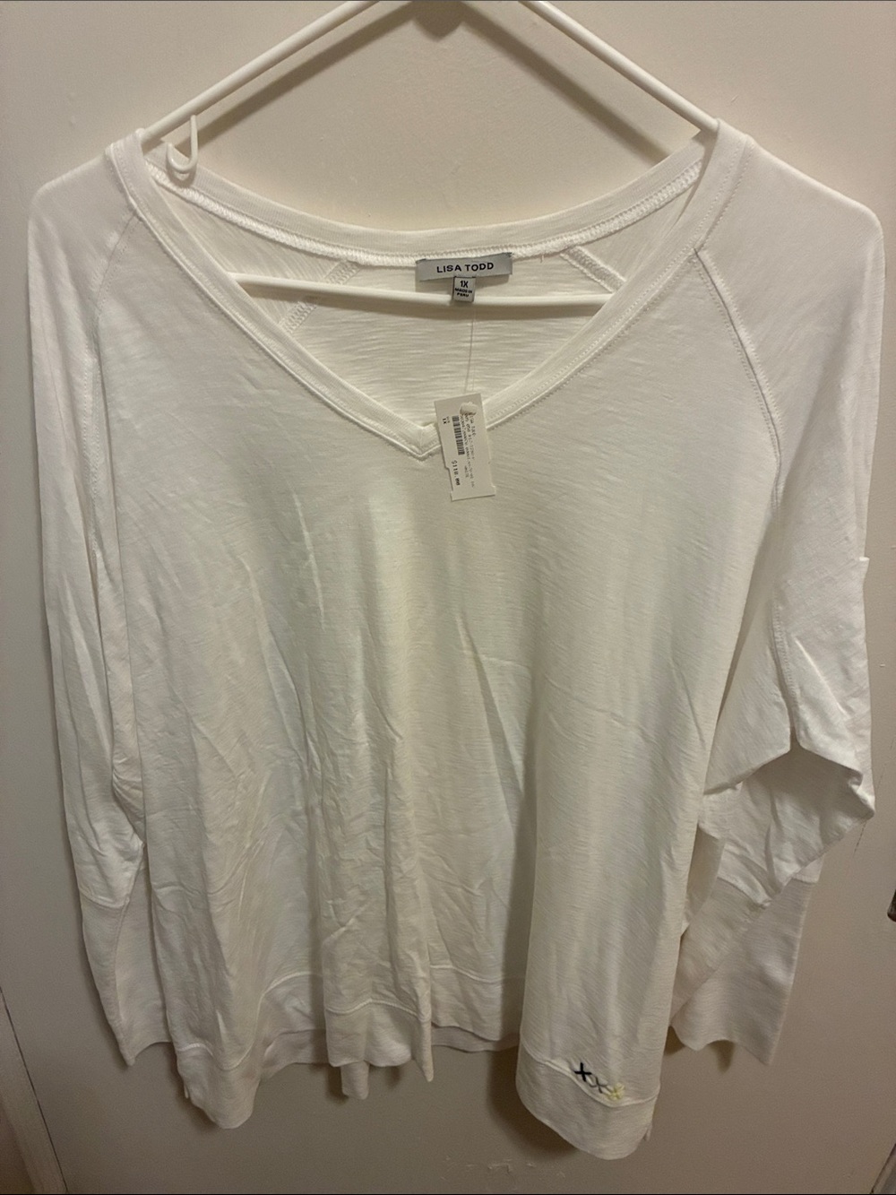 Lisa Todd White Long-Sleeve V-Neck Tee